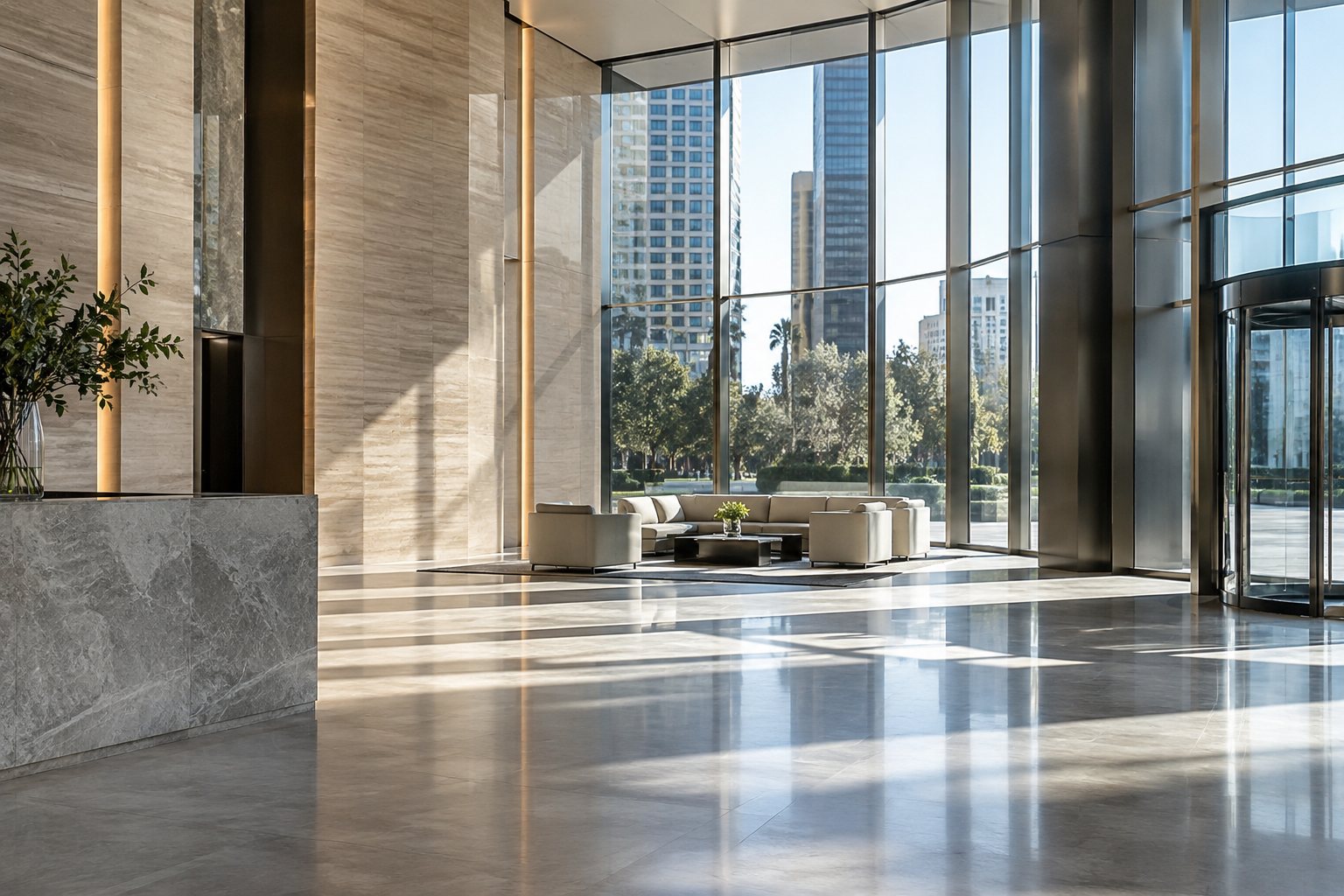 A Los Angeles office lobby, illustrative